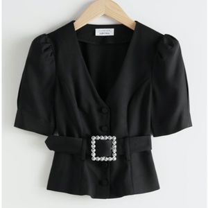 Belted and puff shoulder blouse